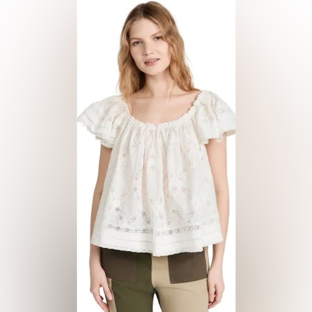 The Great The West Top White Women’s Small Flutter‎ Sleeve Flowy Boho Casual